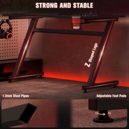 NESTLUNE Gaming Desk Steel Frame Cup Headphone Holder Adjustable in Black - Size: 100 cm x 15 cm - thumbnail 4