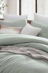 DKNY ' Pure Washed Linen' Duvet Cover Set in Light Green - Size: King - thumbnail 2