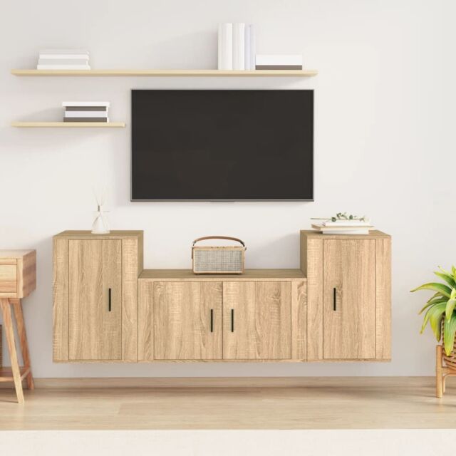Berkfield Home 3 Piece TV Cabinet Set Sonoma Oak Engineered Wood in Brown - image 1