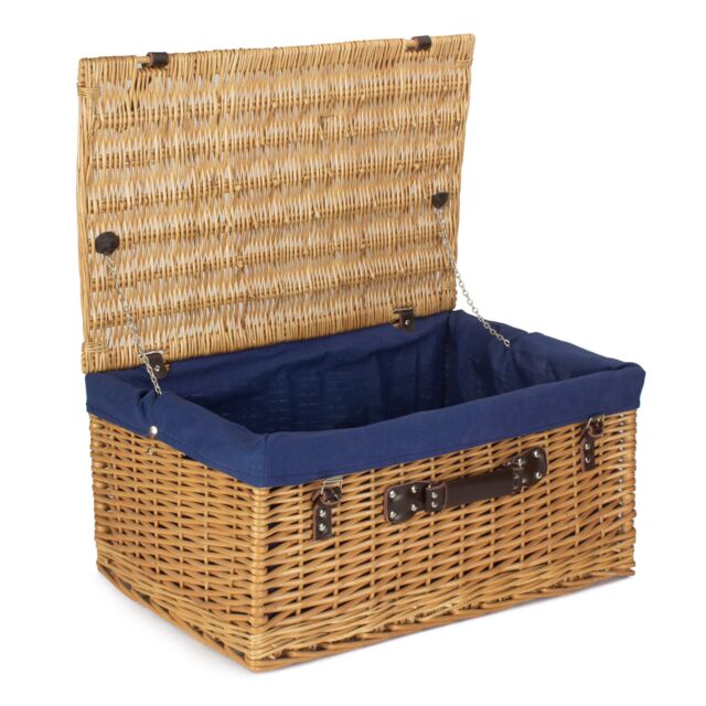 Red Hamper Wicker 60cm Cotton Lined Buff Wicker Basket in Blue - image 1