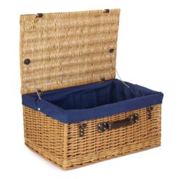 Red Hamper Wicker 60cm Cotton Lined Buff Wicker Basket in Blue - thumbnail 1