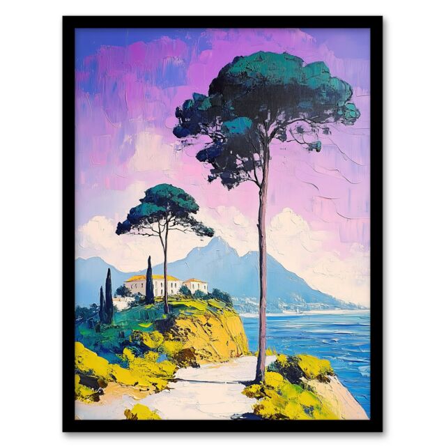 "Artery8 Dawn Sky Over Cassis France Coastal Landscape Framed Art Print in Purple - Size: W12"" x H16""" - image 1