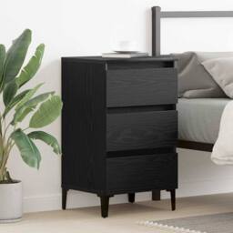 Berkfield Home Stunning Bedside Cabinet with Metal Leg Black Oak 40x35x69 cm - Size: 40 x 35 x 69 cm - thumbnail 2
