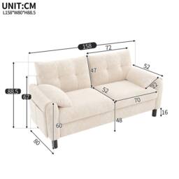Merax 2-Seater Chenille Sofa with Pillow-Style Armrests & Side Pockets in Beige - thumbnail 7