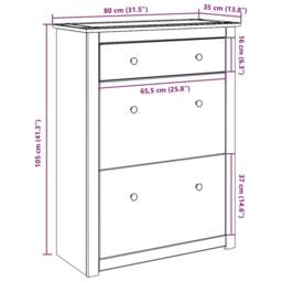 Berkfield Home Shoe Cabinet Panama 80x35x105 cm Solid Wood Pine in Brown - Size: 80 x 35 x 105 cm - thumbnail 9