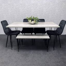 KOSY KOALA Dining Table With 4 Chairs Modern Dining Table Set With 4 Black Chairs & 1 Bench Dining Room Furniture in Grey - thumbnail 2
