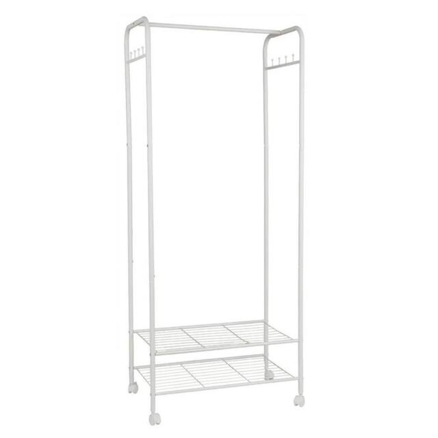 Kelvenix Rolling Metal Clothes Rail Garment Hanging Rack Shelf in White - image 1