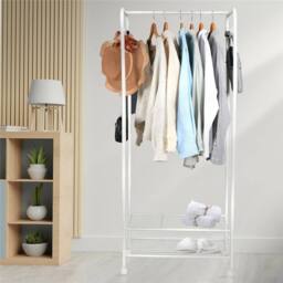 Kelvenix Rolling Metal Clothes Rail Garment Hanging Rack Shelf in White - thumbnail 5