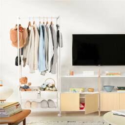 Kelvenix Rolling Metal Clothes Rail Garment Hanging Rack Shelf in White - thumbnail 4