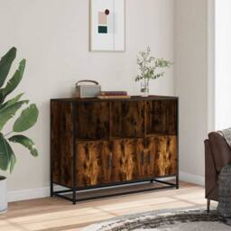 Berkfield Home Sideboard Smoked Oak 100x35x76 cm Engineered Wood in Brown - Size: 100 x 35 x 76 cm - thumbnail 3