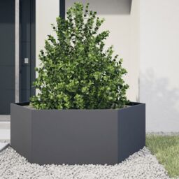 Berkfield Home Garden Planter Anthracite Hexagon 138x120x45 cm Steel in Black - Size: 138 x 120 x 45 cm