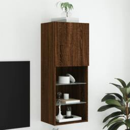 Berkfield Home TV Cabinet with LED Lights Brown Oak 40.5x30x102 cm - thumbnail 2