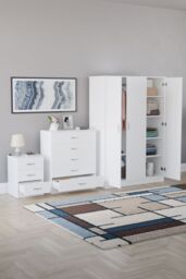Home Discount Riano 3Pc Bedroom Set - 3 Drawer Bedside, 5 Drawer Chest & Wardrobe in White - thumbnail 2