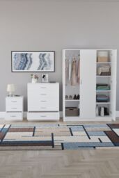 Home Discount Riano 3Pc Bedroom Set - 3 Drawer Bedside, 5 Drawer Chest & Wardrobe in White - thumbnail 3