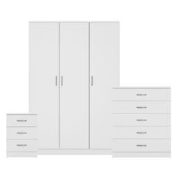 Home Discount Riano 3Pc Bedroom Set - 3 Drawer Bedside, 5 Drawer Chest & Wardrobe in White - thumbnail 8