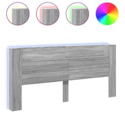 Berkfield Home Headboard Cabinet with LED Grey Sonoma 220x16.5x103.5 cm - thumbnail 1