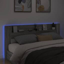 Berkfield Home Headboard Cabinet with LED Grey Sonoma 220x16.5x103.5 cm - thumbnail 4
