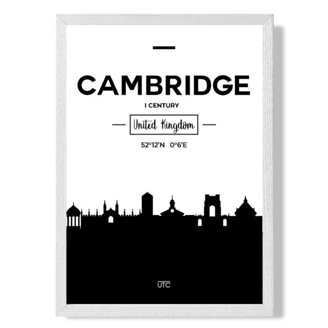 ARTZE Cambridge Black & White City Skyline Framed Print SIZE: A4 with White Frame - image 1