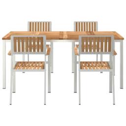 Berkfield Home 5 Piece Garden Dining Set Solid Wood Teak in Brown - thumbnail 7