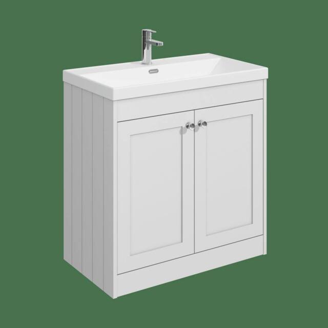 Balterley 800mm Floor Standing 2 Door Unit & Thin Edge Basin 1 Tap Hole - White - image 1