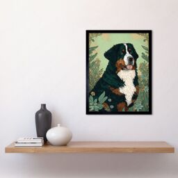 "Artery8 Wall Art Print Bernese Mountain Dog in Wildflower Field Modern Art Framed in Black - Size: W12"" x H16""" - thumbnail 2