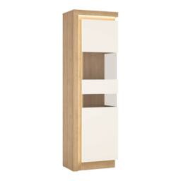 Wyld Haus Hjorring Tall Narrow Display Cabinet White Gloss & Natural Oak - thumbnail 2