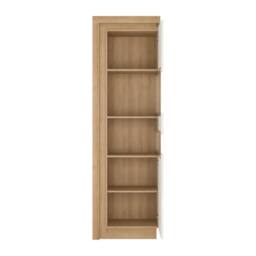 Wyld Haus Hjorring Tall Narrow Display Cabinet White Gloss & Natural Oak - thumbnail 3