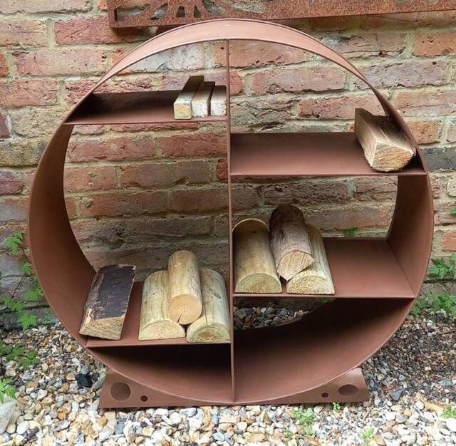 Inspirational Gifting Large Steel Round Log Store & Shelves Metal Log Holder Log Storage in Rustic 80cm in Brown - image 1