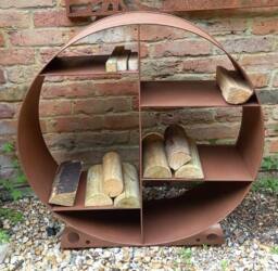 Inspirational Gifting Large Steel Round Log Store & Shelves Metal Log Holder Log Storage in Rustic 80cm in Brown - thumbnail 1