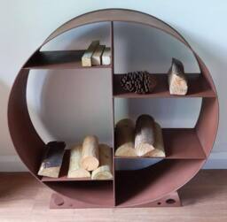 Inspirational Gifting Large Steel Round Log Store & Shelves Metal Log Holder Log Storage in Rustic 80cm in Brown - thumbnail 4