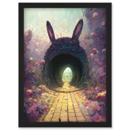 Artery8 Down The Rabbit Hole Alice In Wonderland Easter Bunny Tunnel Artwork Framed Wall Art Print A4 in Black - thumbnail 1