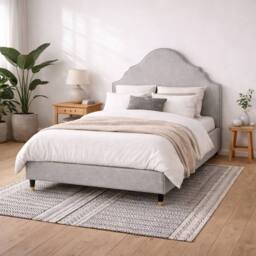 Wyld Haus Princeton 4ft6 Double Bed Light Grey Linen Upholstered Headboard