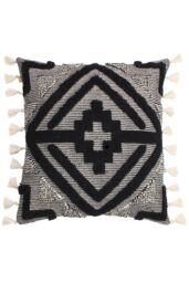 Furn Kalai Geometric Tufted Woven Cotton Cushion in Black - Size: 45 cm x 45 cm