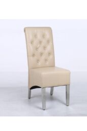 Modernique A Pair (x2) Leather Aire High Back Dining Chairs with Chrome Legs in Beige - thumbnail 4