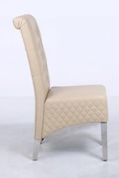 Modernique A Pair (x2) Leather Aire High Back Dining Chairs with Chrome Legs in Beige - thumbnail 2