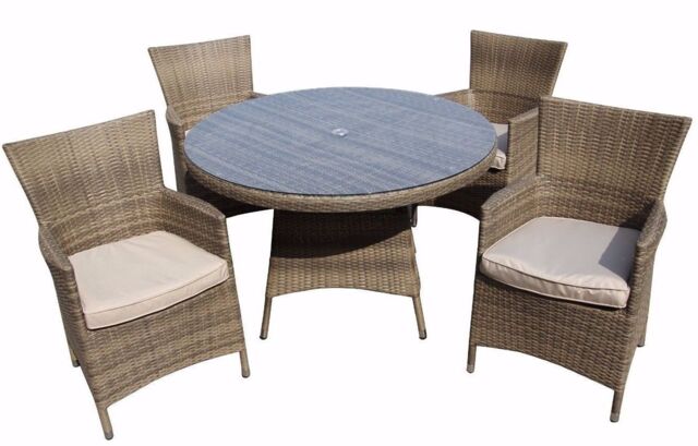 FURNITURE ONE Men's 5 Pieces Patio Outdoor Round Table Dining Sets ALUMINUM FRAME in Beige