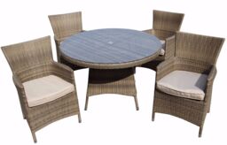 FURNITURE ONE Men's 5 Pieces Patio Outdoor Round Table Dining Sets ALUMINUM FRAME in Beige - thumbnail 1