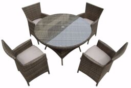 FURNITURE ONE Men's 5 Pieces Patio Outdoor Round Table Dining Sets ALUMINUM FRAME in Beige - thumbnail 3