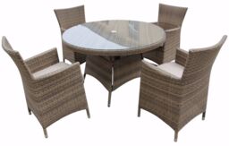 FURNITURE ONE Men's 5 Pieces Patio Outdoor Round Table Dining Sets ALUMINUM FRAME in Beige - thumbnail 2