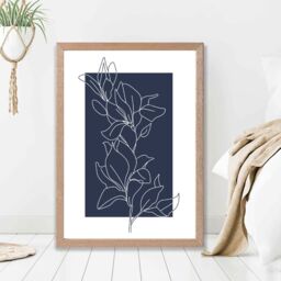 ARTZE Abstract Navy Blue & White Floral Line Art Framed Print SIZE: A4 with Oak Frame - thumbnail 2