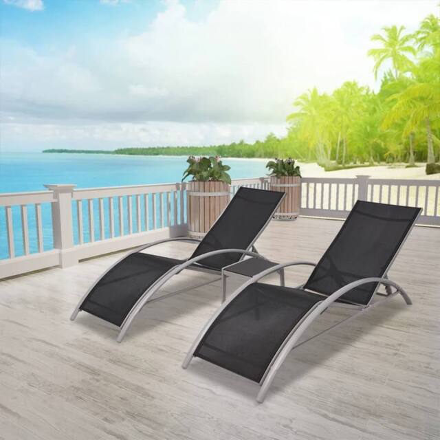 Berkfield Home Sun Loungers with Table Aluminium Black - image 1