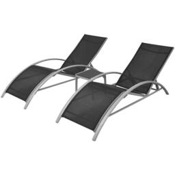 Berkfield Home Sun Loungers with Table Aluminium Black - thumbnail 2