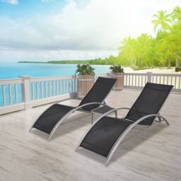Berkfield Home Sun Loungers with Table Aluminium Black - thumbnail 1