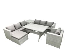 Fimous 6 Pieces Outdoor Rattan Sofa Set with Cushions Patio Garden Furniture Sets with Armchair Dining Table Side Table Big Footstool in Light Grey - thumbnail 2