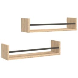Berkfield Home Wall Shelves with Bars 2 pcs Sonoma Oak 60x16x14 cm in Brown - Size: 60 x 16 x 14 cm - thumbnail 2