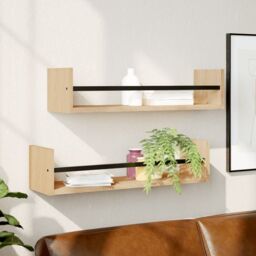 Berkfield Home Wall Shelves with Bars 2 pcs Sonoma Oak 60x16x14 cm in Brown - Size: 60 x 16 x 14 cm - thumbnail 1