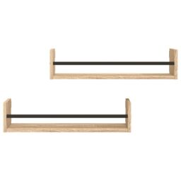 Berkfield Home Wall Shelves with Bars 2 pcs Sonoma Oak 60x16x14 cm in Brown - Size: 60 x 16 x 14 cm - thumbnail 4
