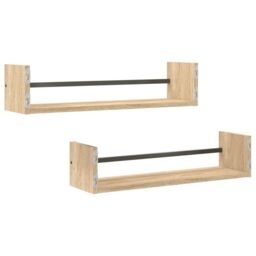 Berkfield Home Wall Shelves with Bars 2 pcs Sonoma Oak 60x16x14 cm in Brown - Size: 60 x 16 x 14 cm - thumbnail 6