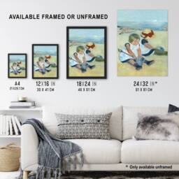 Artery8 Children Playing on the Beach Cassatt Vintage Framed Wall Art Print - Size: A4 - thumbnail 3