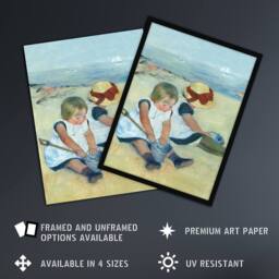 Artery8 Children Playing on the Beach Cassatt Vintage Framed Wall Art Print - Size: A4 - thumbnail 2